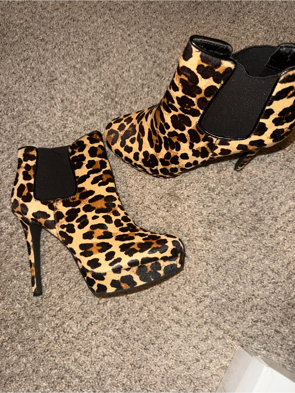 Gianni Bini Leopard Print Platform Ankle Boots - Black & Tan